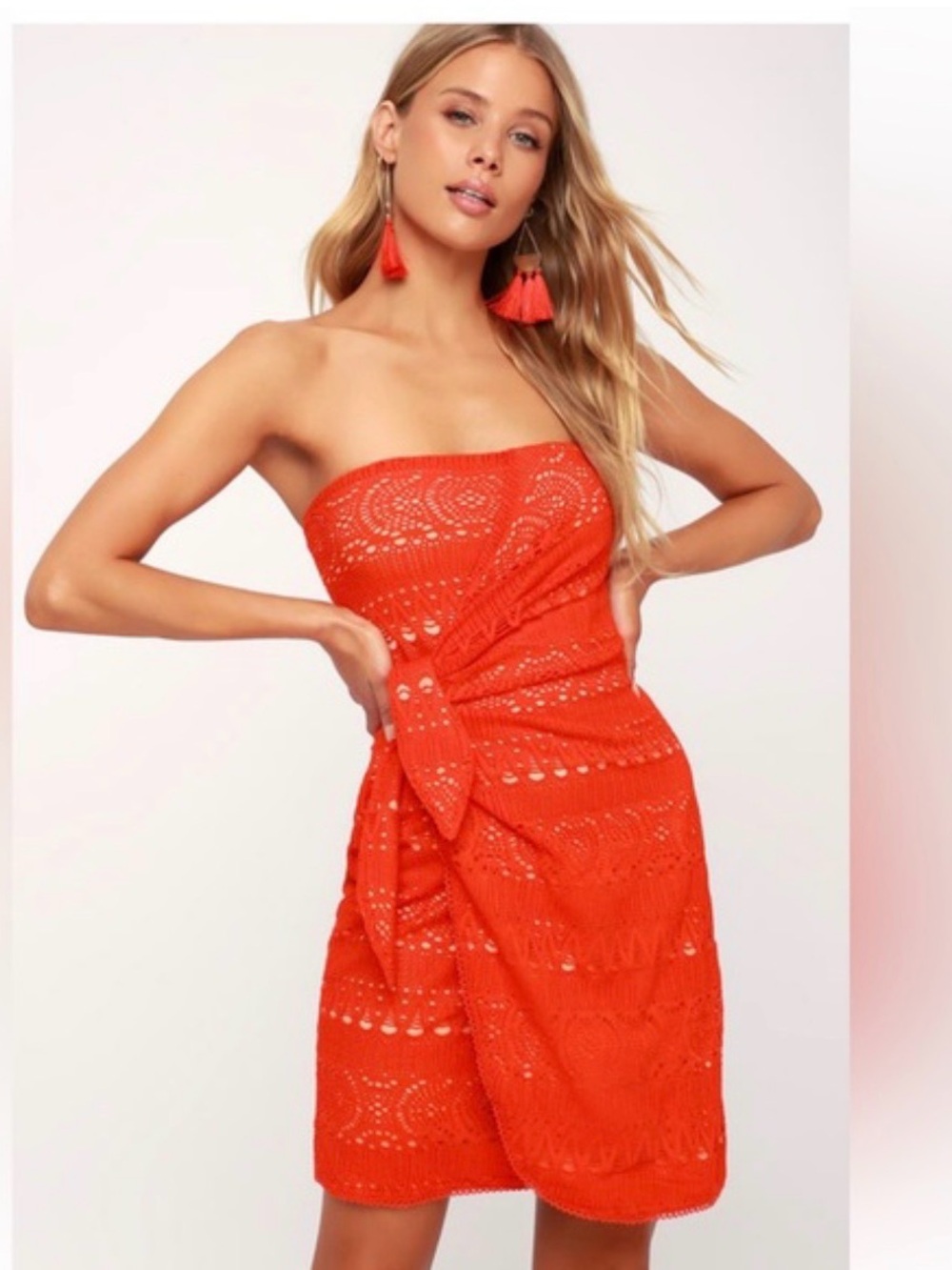Free People Oceanside Strapless Knotted Crochet Mini Dress Size S